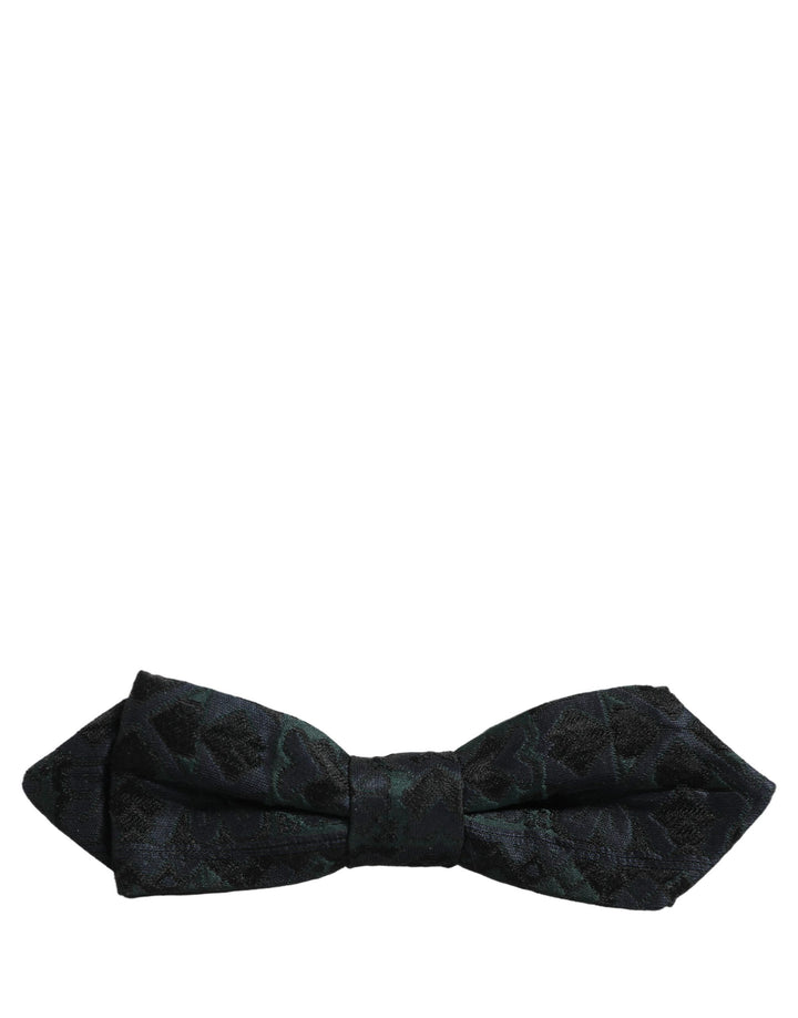 Dolce &amp; Gabbana Men Black Green Paisley Adjustable Neck Papillon Bow Tie