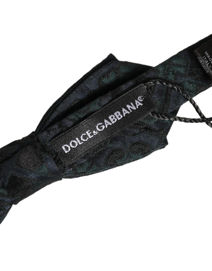 Dolce &amp; Gabbana Men Black Green Paisley Adjustable Neck Papillon Bow Tie