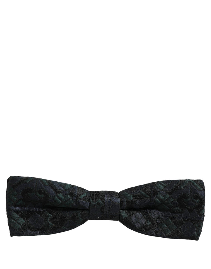 Dolce &amp; Gabbana Men Black Green Paisley Adjustable Neck Papillon Bow Tie