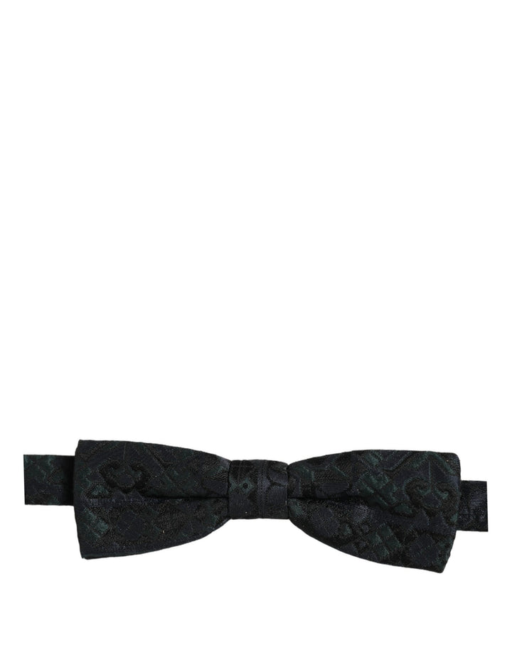Dolce &amp; Gabbana Men Black Green Paisley Adjustable Neck Papillon Bow Tie