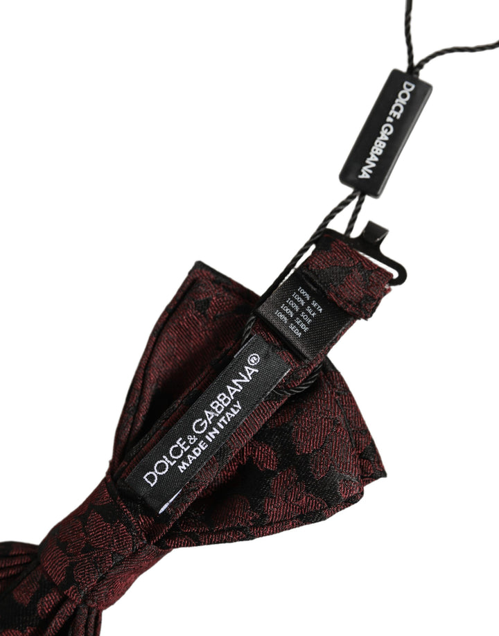 Dolce &amp; Gabbana Men Maroon Floral Silk Adjustable Neck Bow Tie