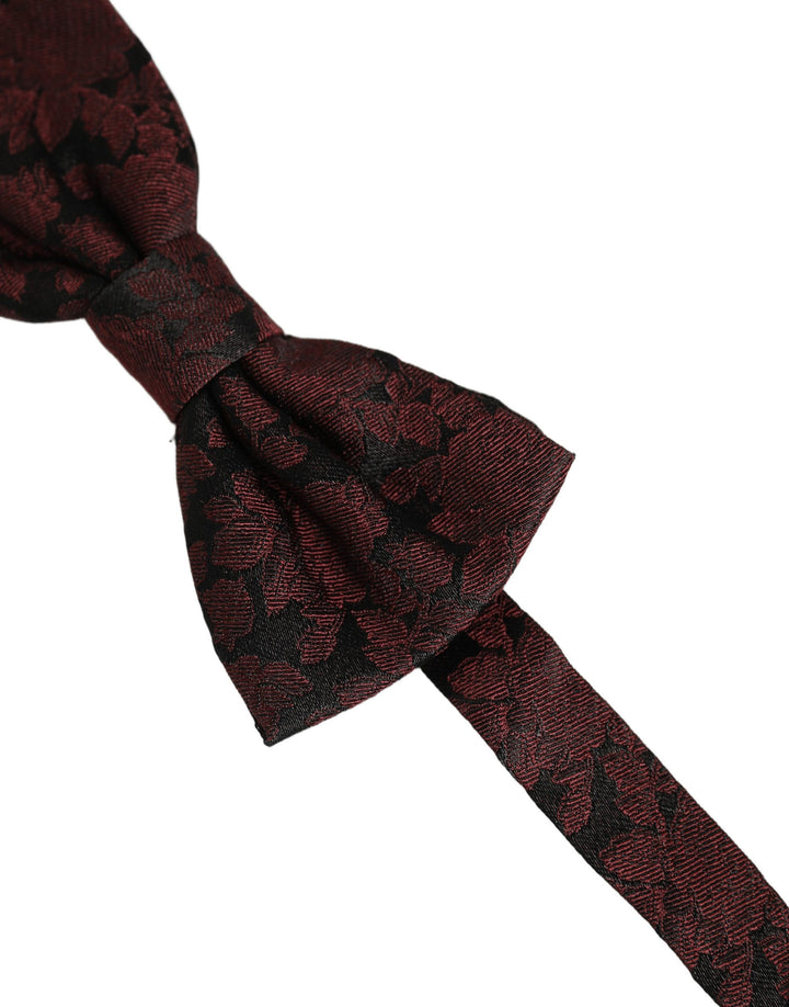 Dolce &amp; Gabbana Men Maroon Floral Silk Adjustable Neck Bow Tie