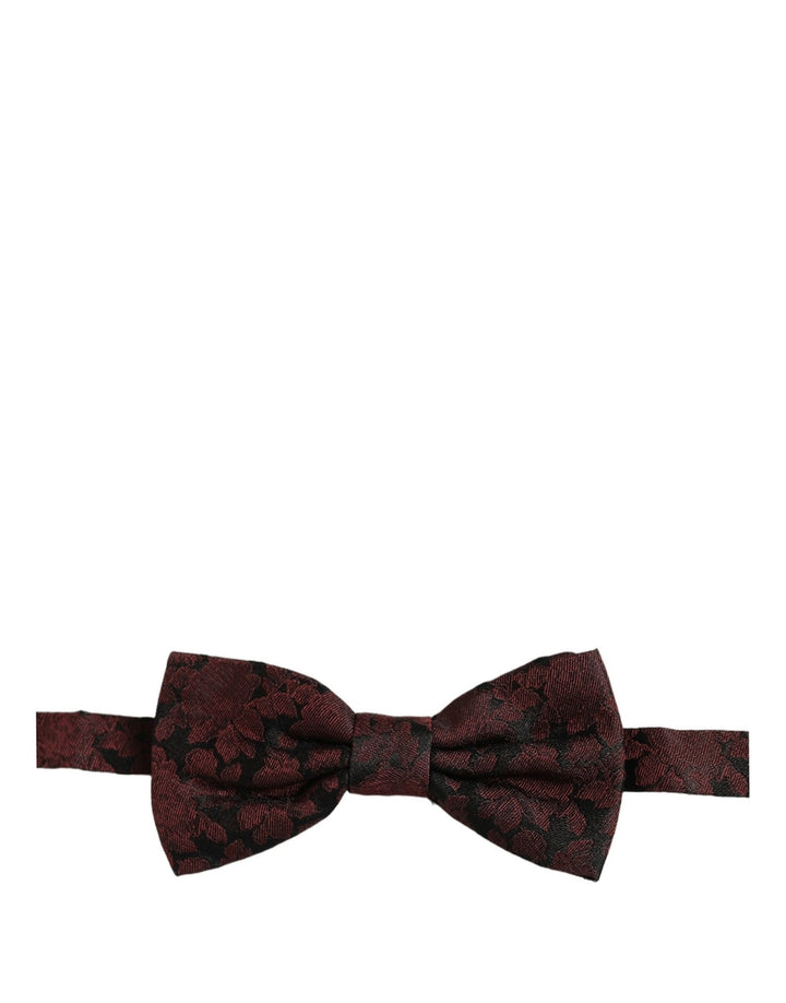 Dolce &amp; Gabbana Men Maroon Floral Silk Adjustable Neck Bow Tie