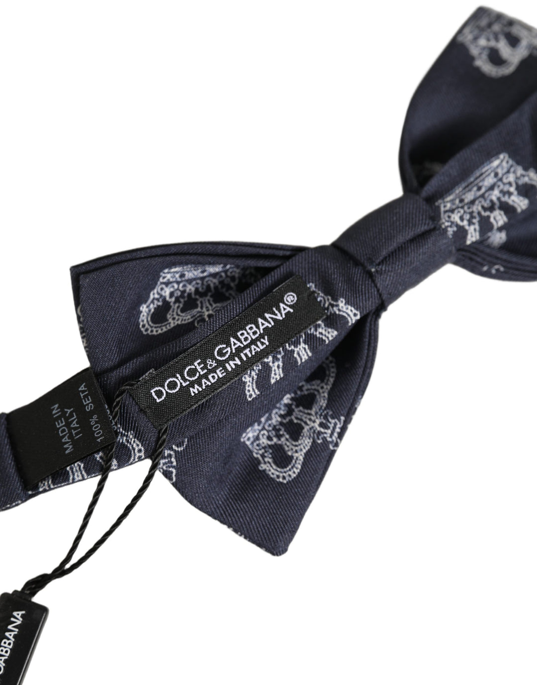 Dolce &amp; Gabbana Men Black Crown Silk Adjustable Neck Papillon Bow Tie