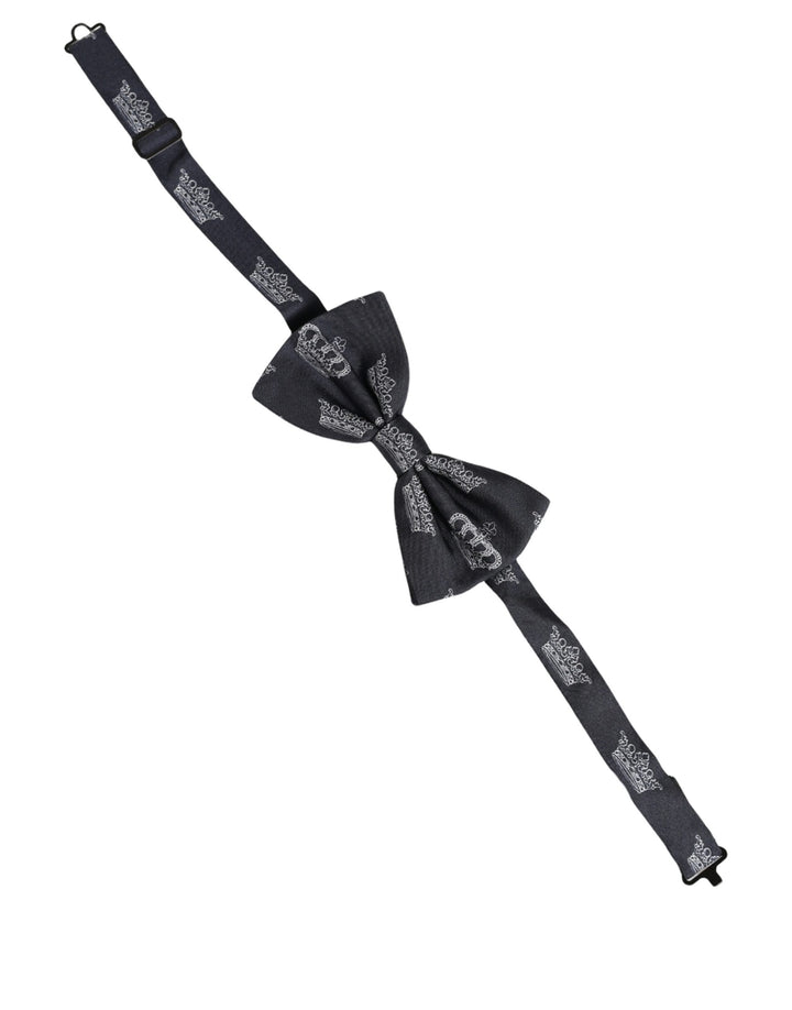 Dolce &amp; Gabbana Men Black Crown Silk Adjustable Neck Papillon Bow Tie