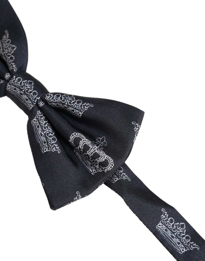 Dolce &amp; Gabbana Men Black Crown Silk Adjustable Neck Papillon Bow Tie