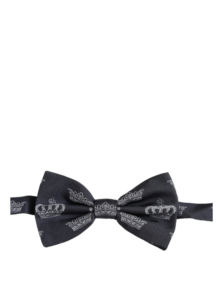 Dolce &amp; Gabbana Men Black Crown Silk Adjustable Neck Papillon Bow Tie