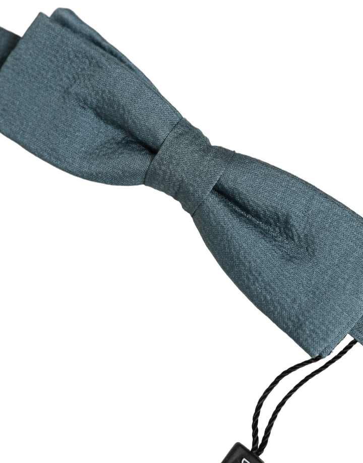 Dolce &amp; Gabbana Men Steel Blue 100% Silk Adjustable Neck Papillon Bow Tie