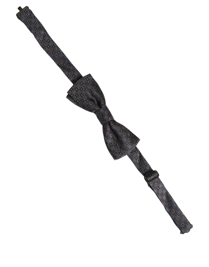 Dolce &amp; Gabbana Men Dark Gray Geometric Adjustable Neck Bow Tie