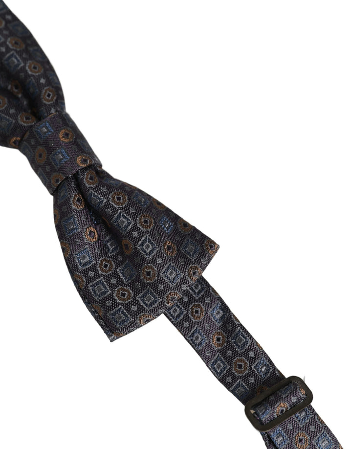 Dolce &amp; Gabbana Men Dark Gray Geometric Adjustable Neck Bow Tie