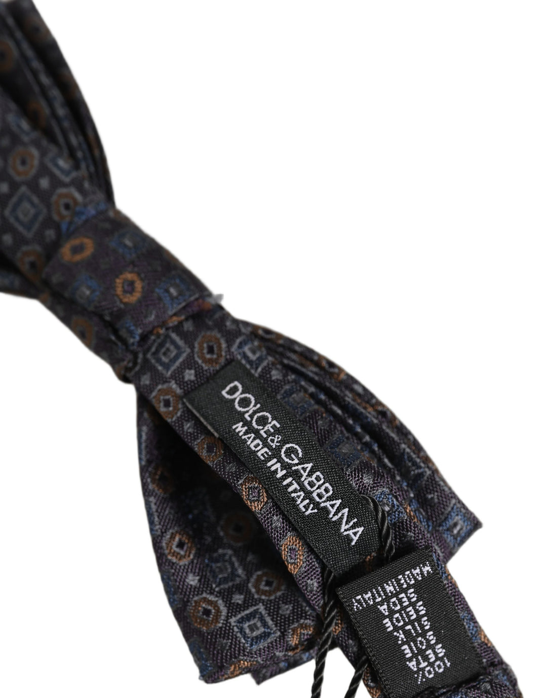 Dolce &amp; Gabbana Men Dark Gray Geometric Adjustable Neck Bow Tie