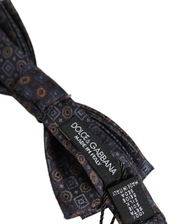Dolce &amp; Gabbana Men Dark Gray Geometric Adjustable Neck Bow Tie