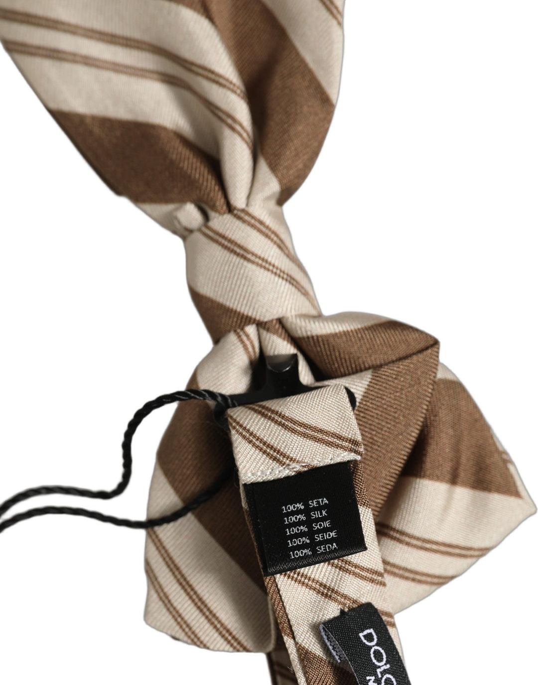 Dolce &amp; Gabbana Men Brown Beige Stripes Adjustable Neck Papillon Bow Tie