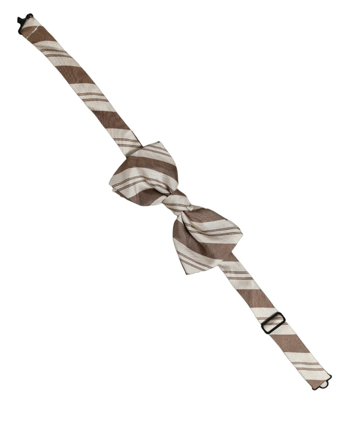 Dolce &amp; Gabbana Men Brown Beige Stripes Adjustable Neck Papillon Bow Tie