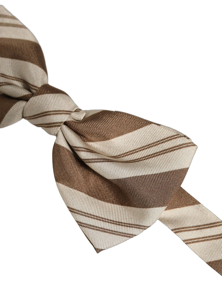 Dolce &amp; Gabbana Men Brown Beige Stripes Adjustable Neck Papillon Bow Tie