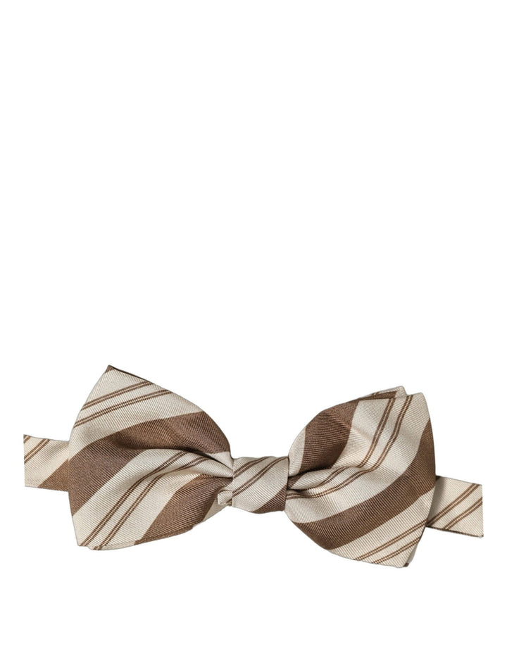 Dolce &amp; Gabbana Men Brown Beige Stripes Adjustable Neck Papillon Bow Tie