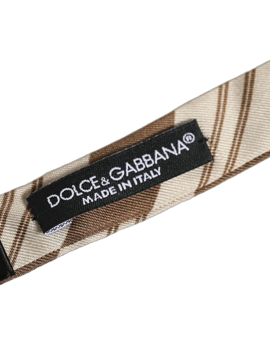 Dolce &amp; Gabbana Men Brown Beige Stripes Adjustable Neck Papillon Bow Tie