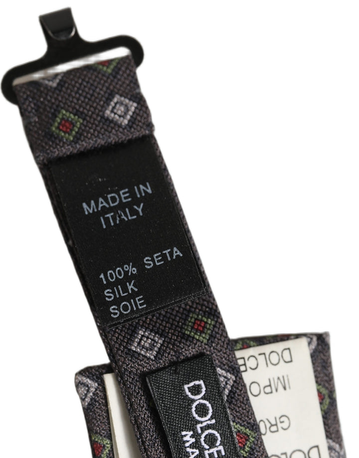 Dolce &amp; Gabbana Men Dark Gray Geometric Adjustable Bow Tie