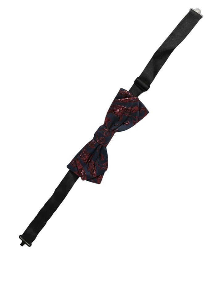 Dolce &amp; Gabbana Men Blue Red Paisley Adjustable Neck Papillon Bow Tie
