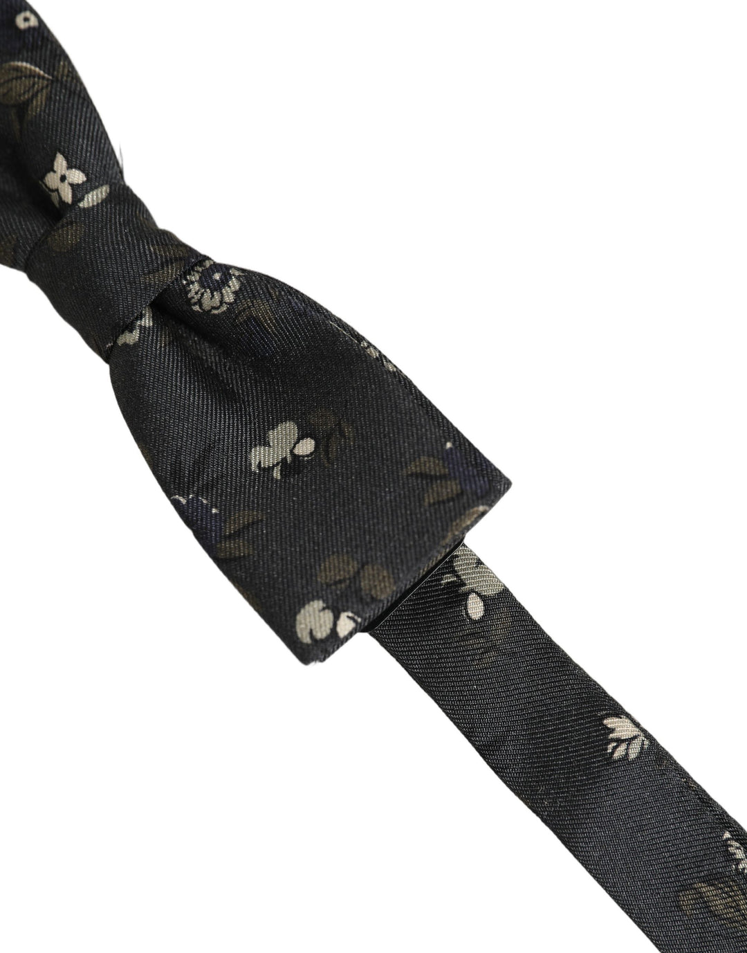 Dolce &amp; Gabbana Men Black Floral Silk Adjustable Neck Papillon Bow Tie