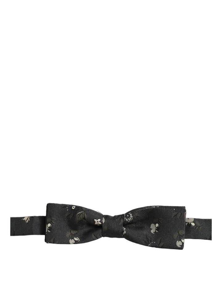 Dolce &amp; Gabbana Men Black Floral Silk Adjustable Neck Papillon Bow Tie