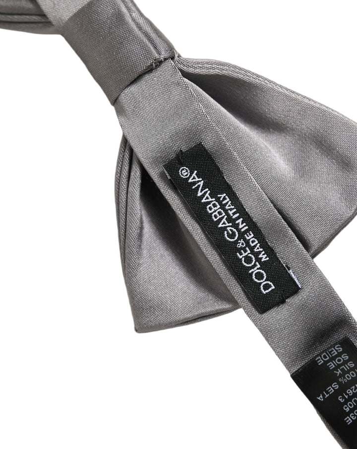Dolce &amp; Gabbana Men Gray 100% Silk Adjustable Neck Papillon Bow Tie