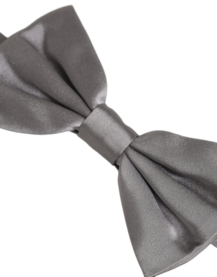 Dolce &amp; Gabbana Men Gray 100% Silk Adjustable Neck Papillon Bow Tie