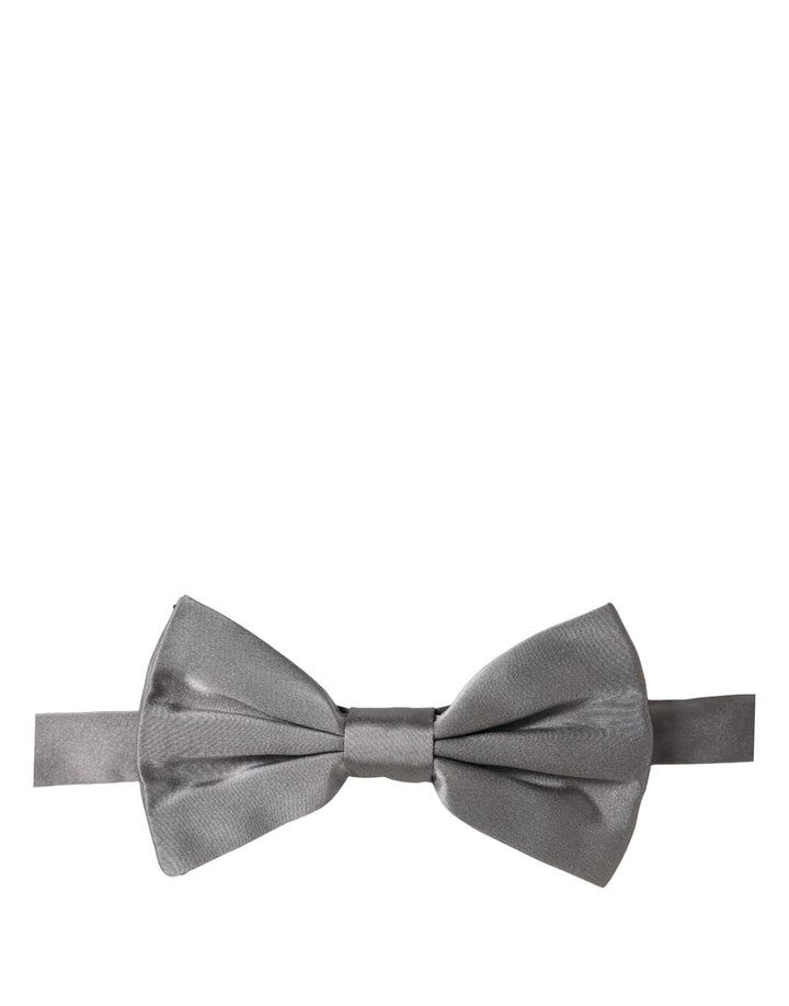 Dolce &amp; Gabbana Men Gray 100% Silk Adjustable Neck Papillon Bow Tie