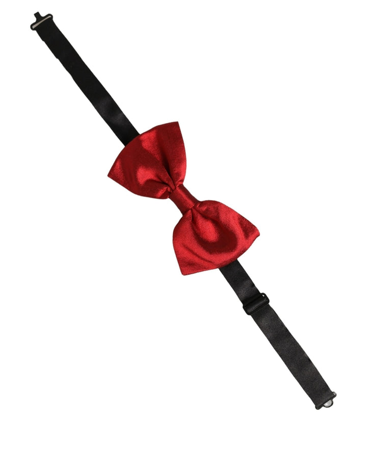 Dolce &amp; Gabbana Men Black Red Silk Adjustable Neck Papillon Bow Tie