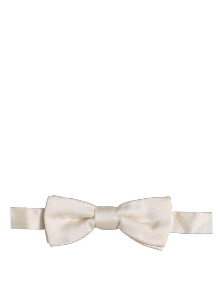 Dolce &amp; Gabbana Men Off White 100% Silk Adjustable Neck Papillon Bow Tie