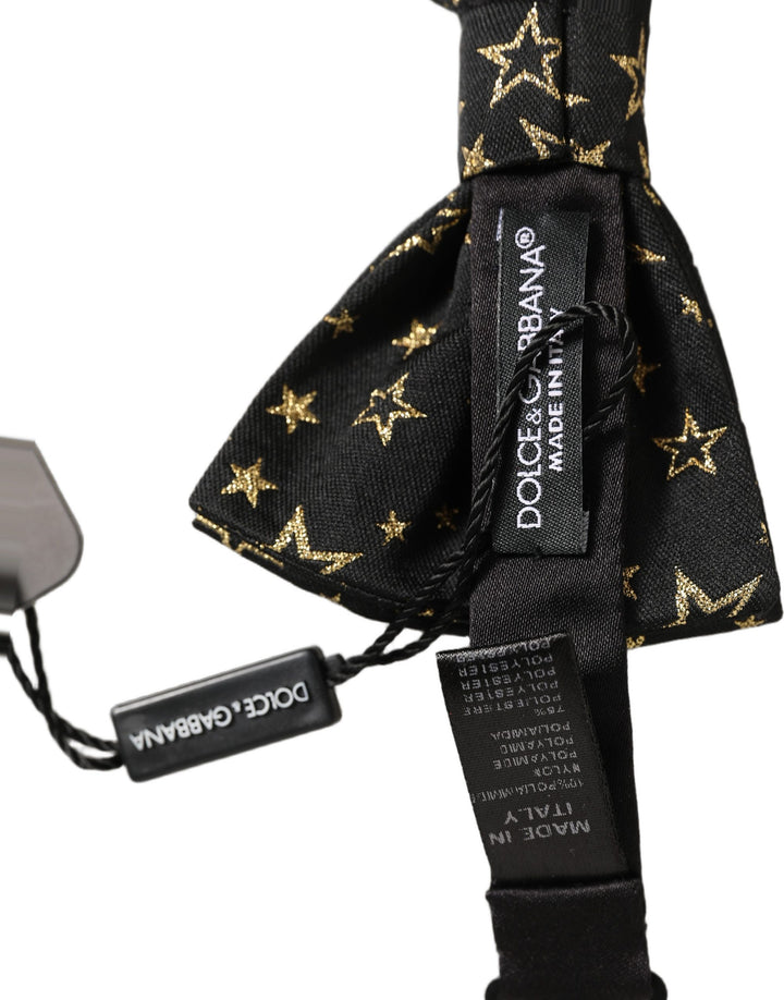 Dolce &amp; Gabbana Men Black Star 100% Silk Adjustable Neck Papillon Bow Tie