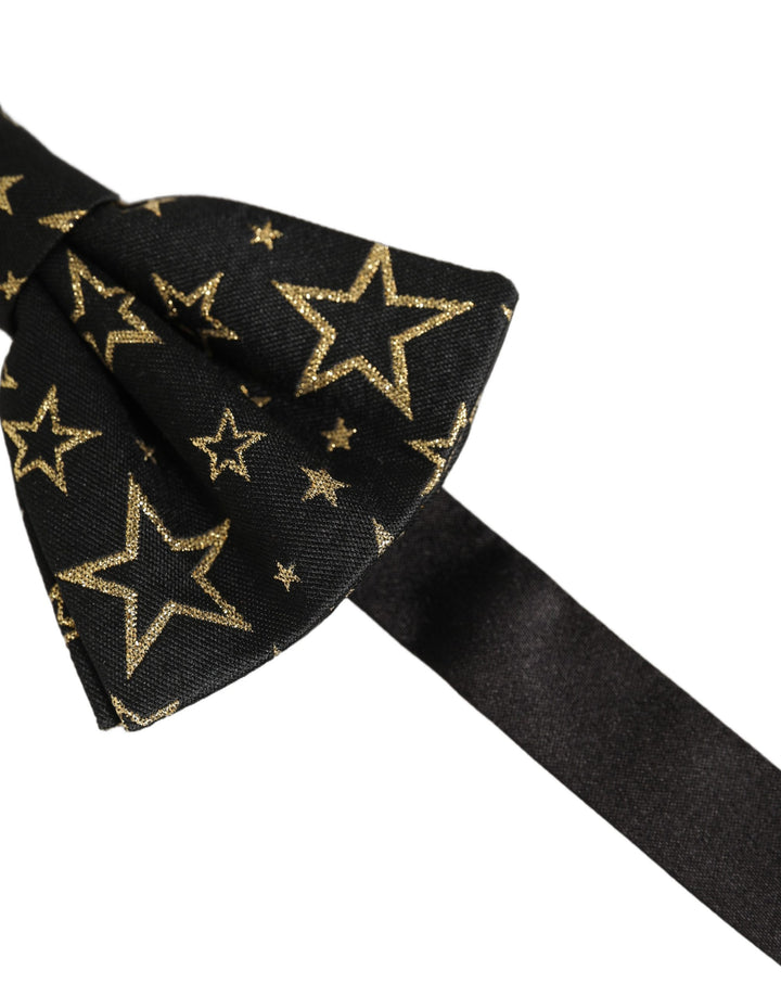 Dolce &amp; Gabbana Men Black Star 100% Silk Adjustable Neck Papillon Bow Tie