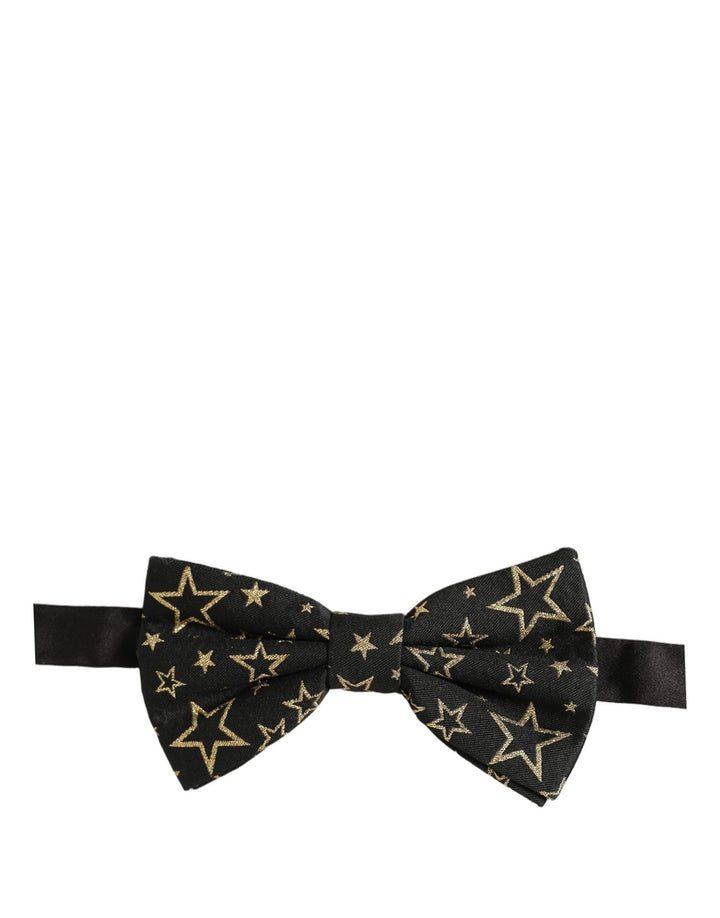 Dolce &amp; Gabbana Men Black Star 100% Silk Adjustable Neck Papillon Bow Tie