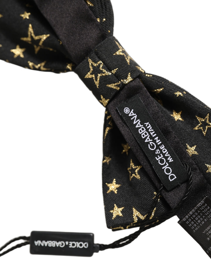 Dolce &amp; Gabbana Men Black Star 100% Silk Adjustable Neck Papillon Bow Tie