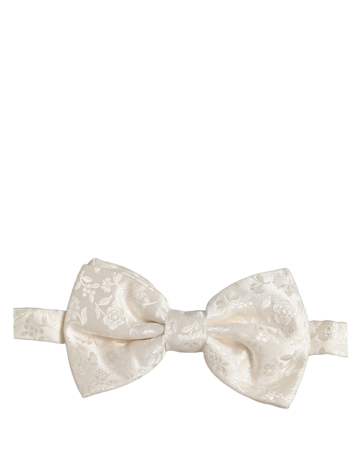 Dolce &amp; Gabbana Men White Floral Silk Adjustable Neck Papillon BowTie