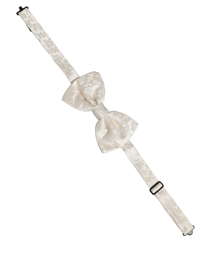 Dolce &amp; Gabbana Men White Floral Silk Adjustable Neck Papillon BowTie