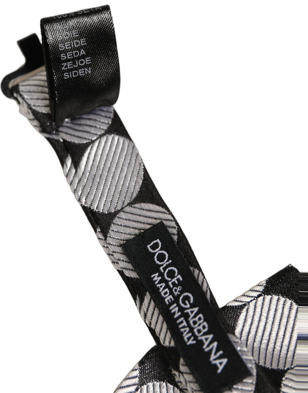 Dolce &amp; Gabbana Men Black Silver Circles Adjustable Neck Papillon Bow Tie
