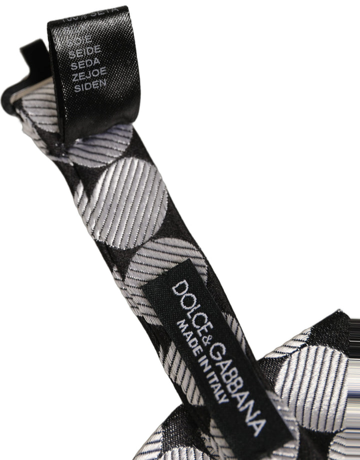 Dolce &amp; Gabbana Men Black Silver Circles Adjustable Neck Papillon Bow Tie