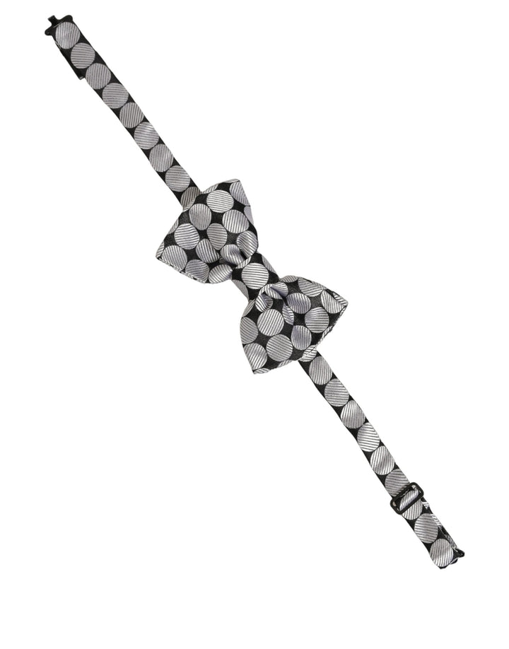 Dolce &amp; Gabbana Men Black Silver Circles Adjustable Neck Papillon Bow Tie