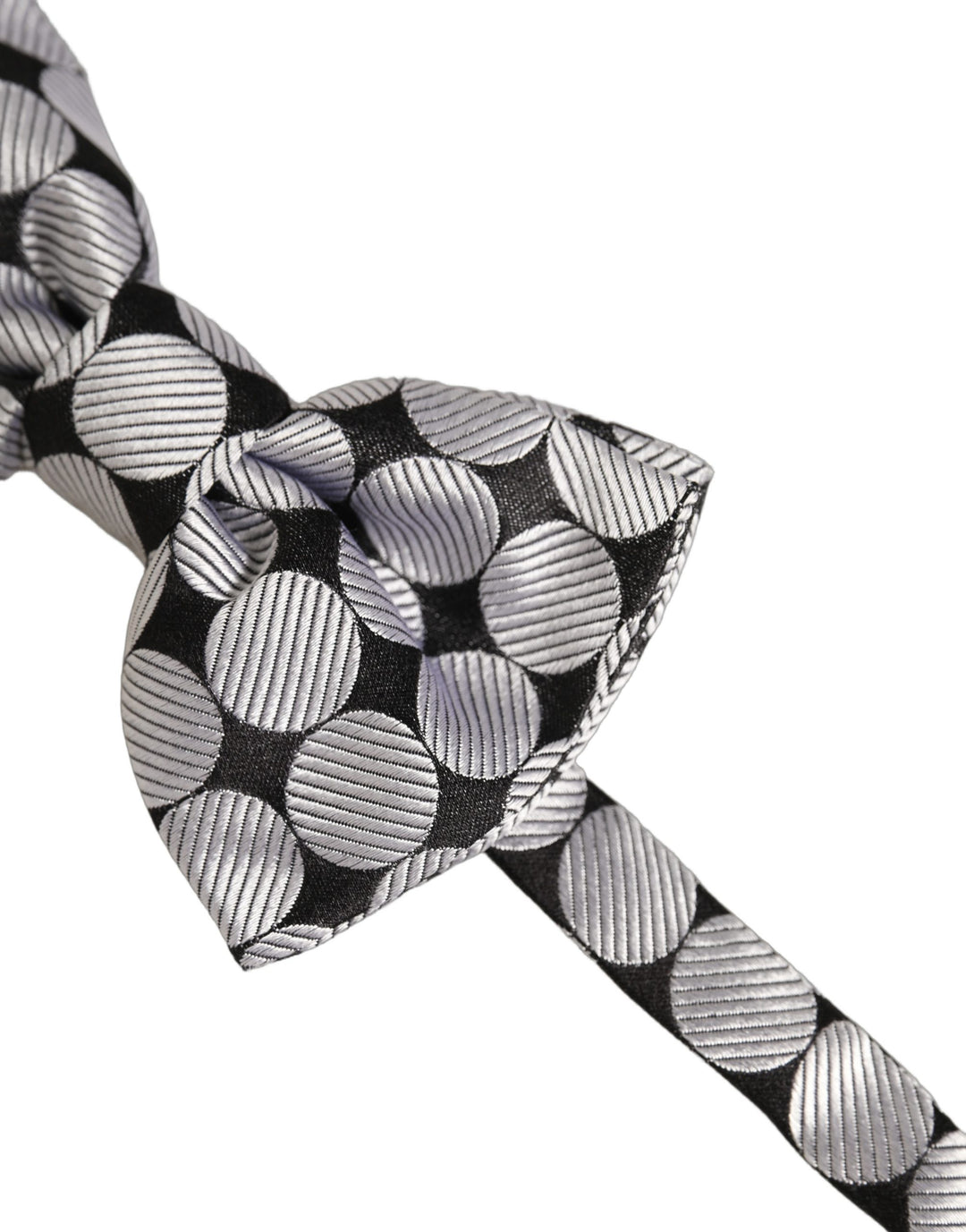 Dolce &amp; Gabbana Men Black Silver Circles Adjustable Neck Papillon Bow Tie