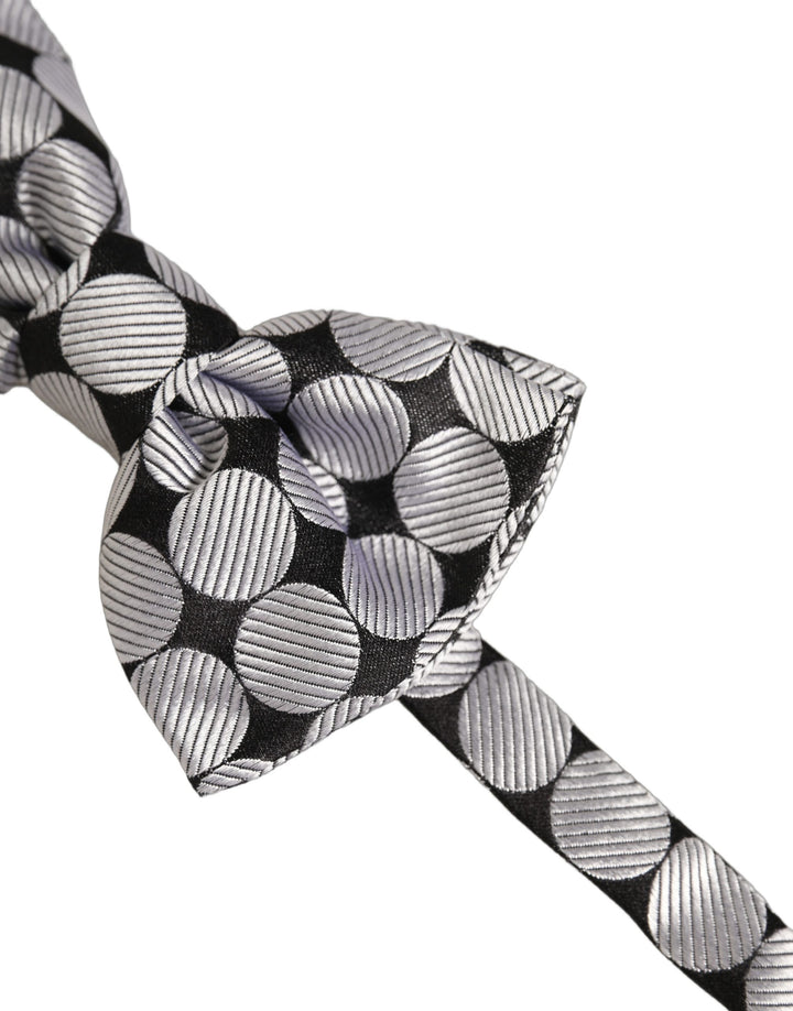 Dolce &amp; Gabbana Men Black Silver Circles Adjustable Neck Papillon Bow Tie