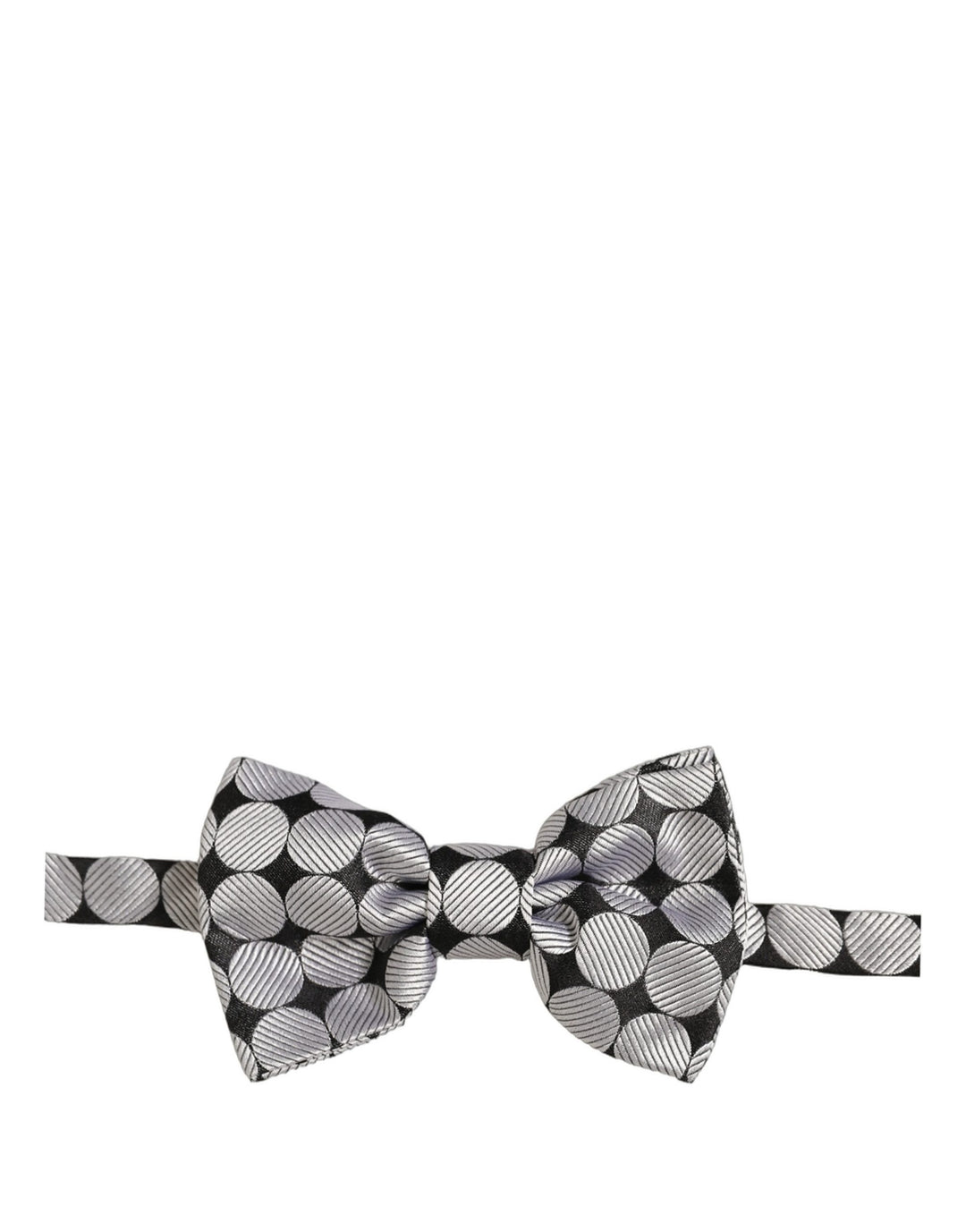 Dolce &amp; Gabbana Men Black Silver Circles Adjustable Neck Papillon Bow Tie