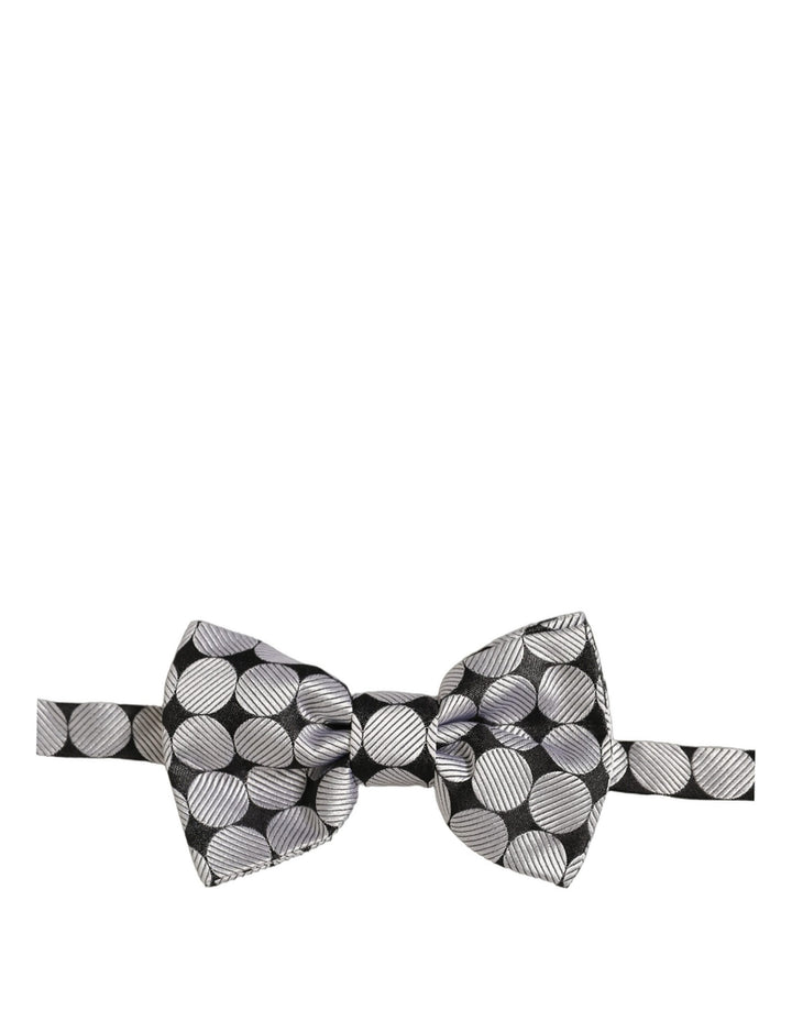 Dolce &amp; Gabbana Men Black Silver Circles Adjustable Neck Papillon Bow Tie