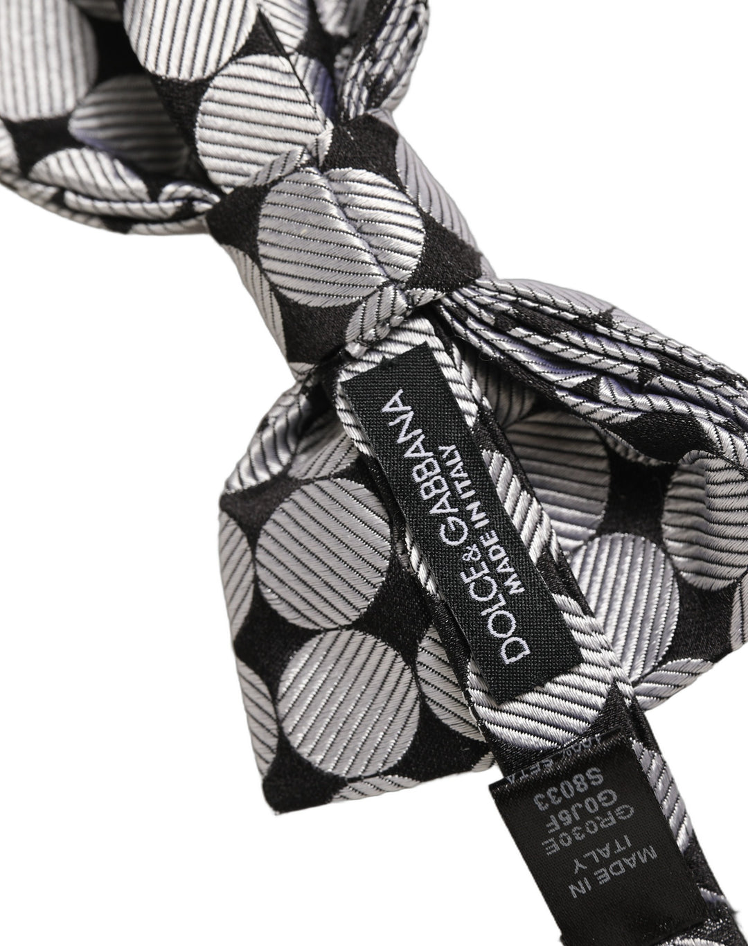 Dolce &amp; Gabbana Men Black Silver Circles Adjustable Neck Papillon Bow Tie