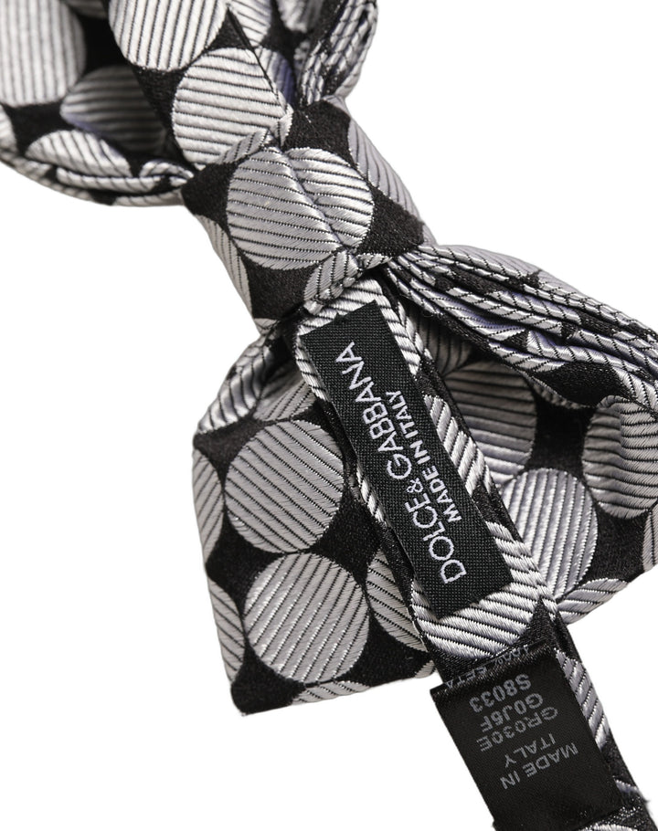 Dolce &amp; Gabbana Men Black Silver Circles Adjustable Neck Papillon Bow Tie