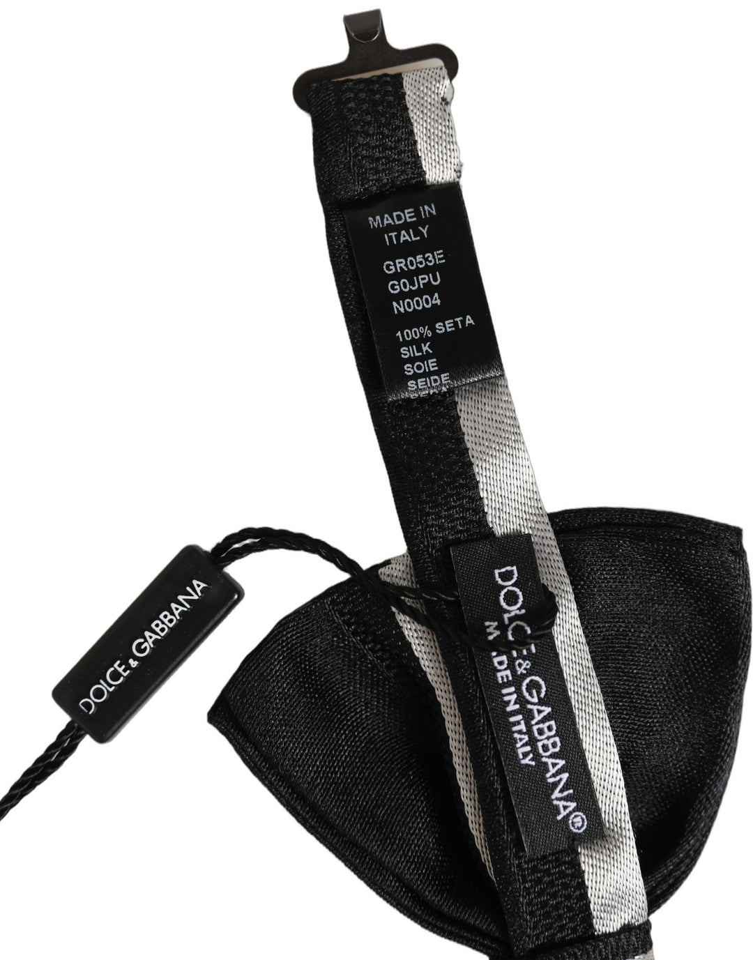 Dolce &amp; Gabbana Black Silver 100% Silk Adjustable Neck Papillon Bow Tie