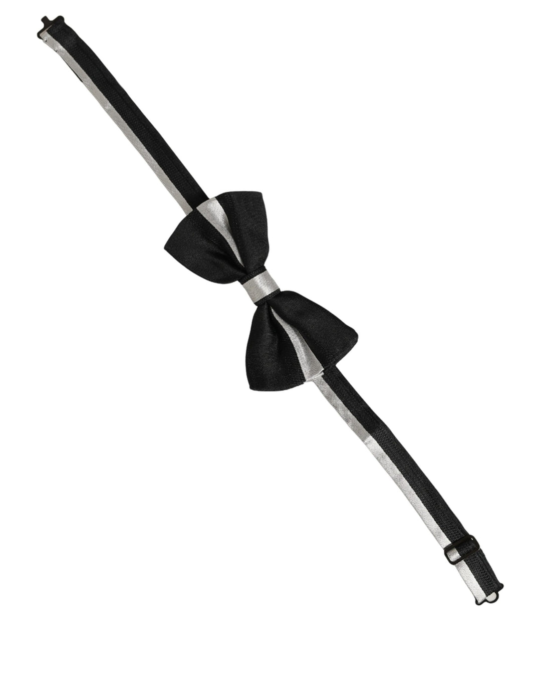Dolce &amp; Gabbana Black Silver 100% Silk Adjustable Neck Papillon Bow Tie