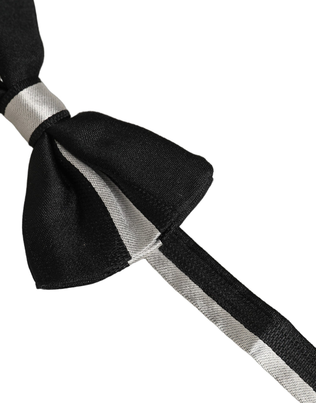 Dolce &amp; Gabbana Black Silver 100% Silk Adjustable Neck Papillon Bow Tie