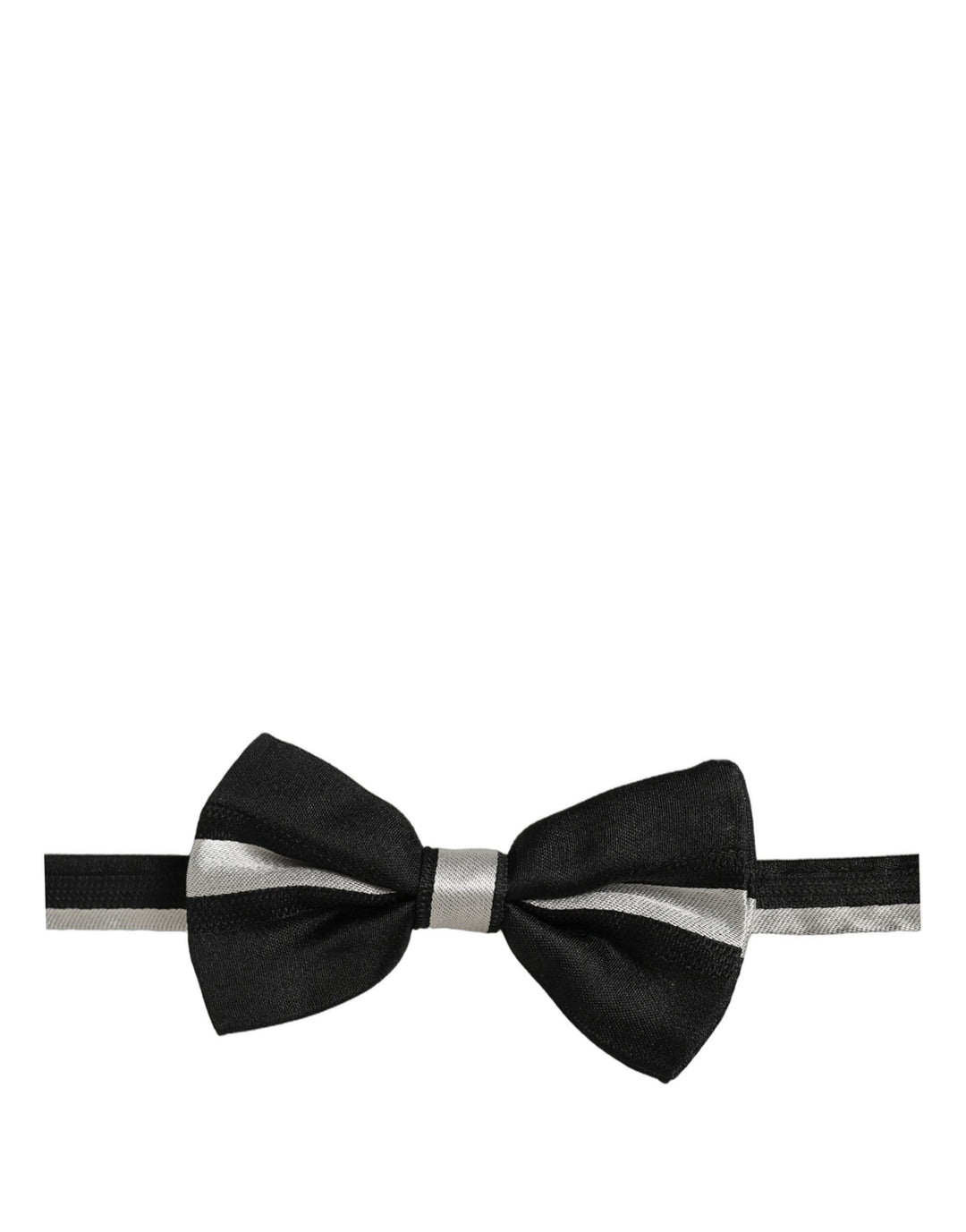 Dolce &amp; Gabbana Black Silver 100% Silk Adjustable Neck Papillon Bow Tie