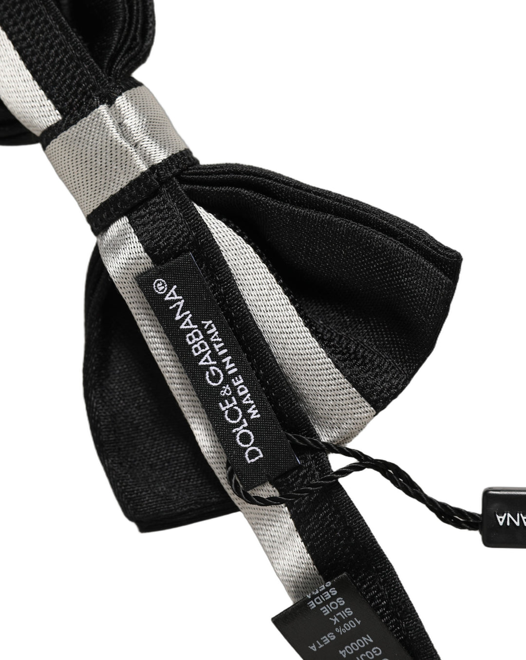 Dolce &amp; Gabbana Black Silver 100% Silk Adjustable Neck Papillon Bow Tie